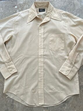 Vintage 1970s Towncraft JC Penney Shirt L Cream Dacron Polyester Button Up